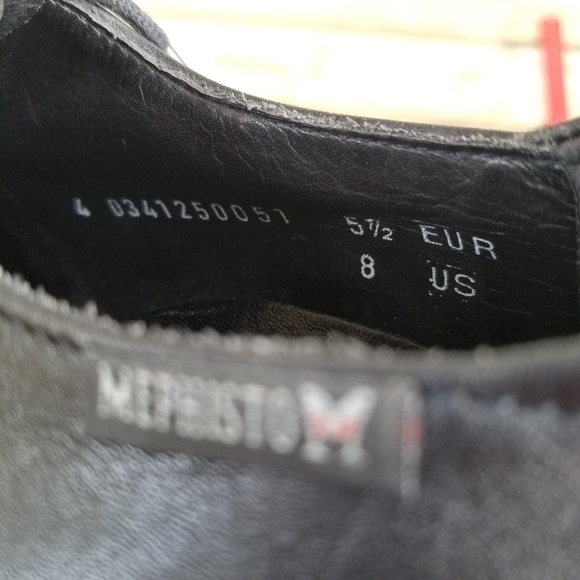 Vintage 90s y2k Mephisto Comfort Square Toe Chunky Heel Black Leather Oxfords 8 - Picture 5 of 10